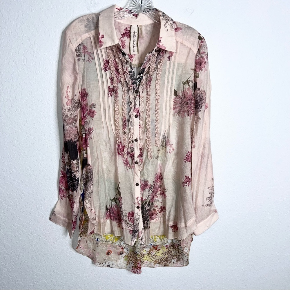 Aratta Silent Journey Tunic Top Womens Medium Floral Boho Semi Sheer U